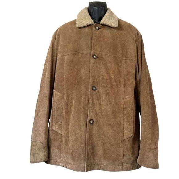 Vintage Y2K Structure Faux Shearling Lined Suede Leather Coat Mens Size M - Picture 2 of 13